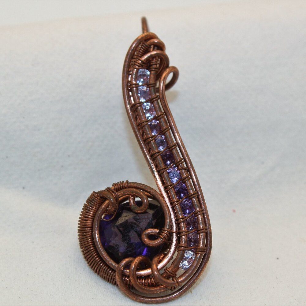 Copper Wire Wrapped Amethyst & CZ Channel, Handmade Pendant Necklace